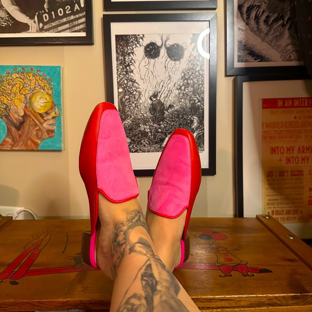 Cole Haan Perley Slip On Mules Vibrant Pink and Red
